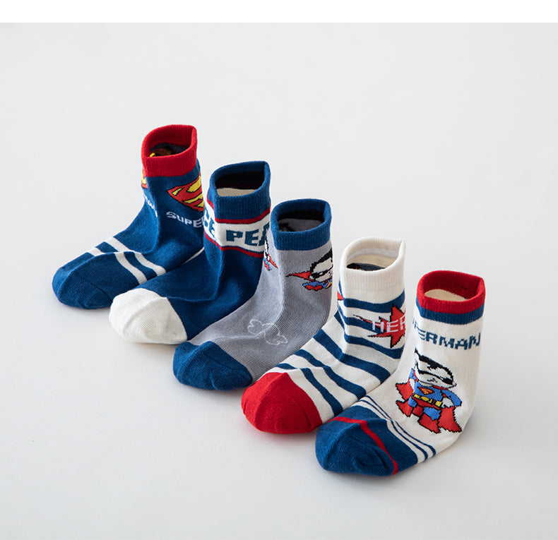 Kids Socks 5in1 High Quality Cotton Ultraman Superman Cartoon Fashion Socks for Boy Girl 1-12Y