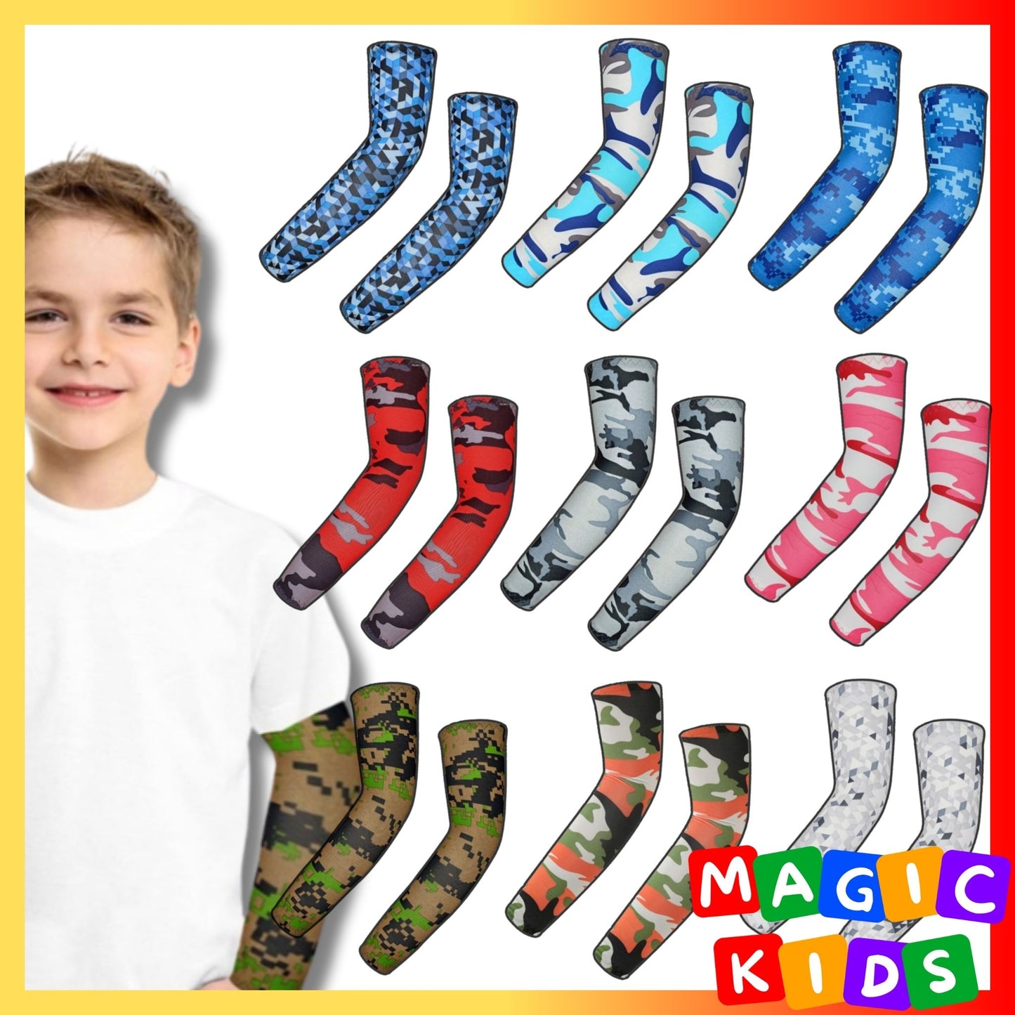 Kids Sports Arm Sleeve Digital Camouflage Design Baseball Football Basketball for Boy Girl 3-12Y