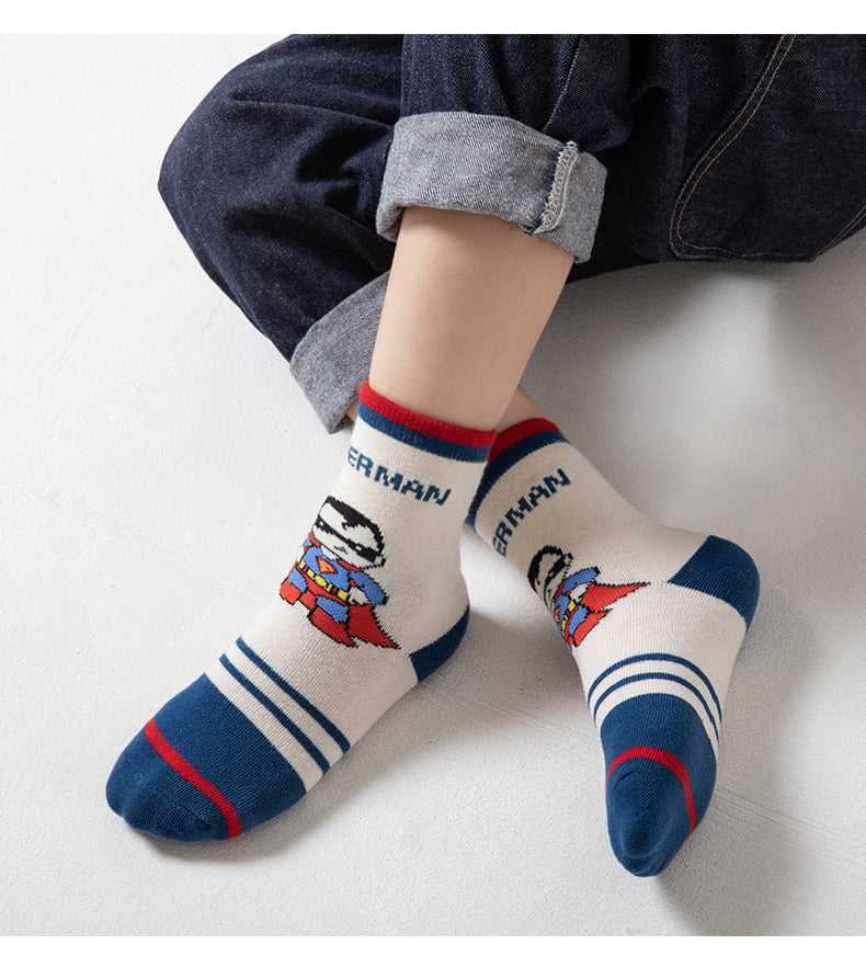 Kids Socks 5in1 High Quality Cotton Ultraman Superman Cartoon Fashion Socks for Boy Girl 1-12Y