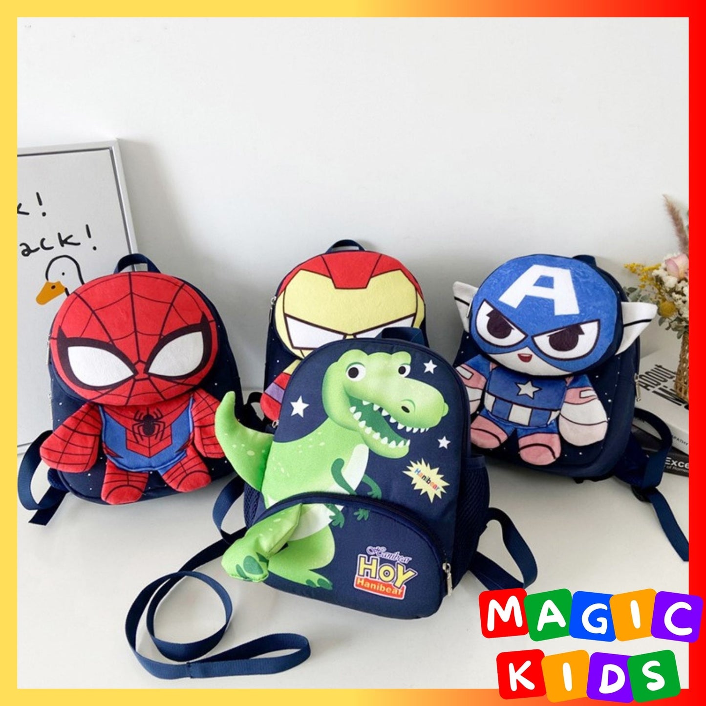 Kids High Quality Kindergarten School Bag Cute Dinosaur & Marvel Character Design Bag for Baby Kids