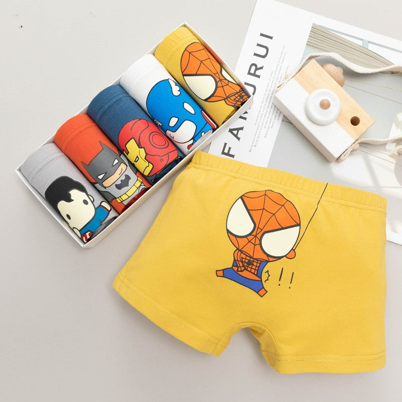 Kids 5in1 High Quality Boy Cotton Underwear Cute Super Hero Cartoon Designs Boxer for Boys 3-12Y