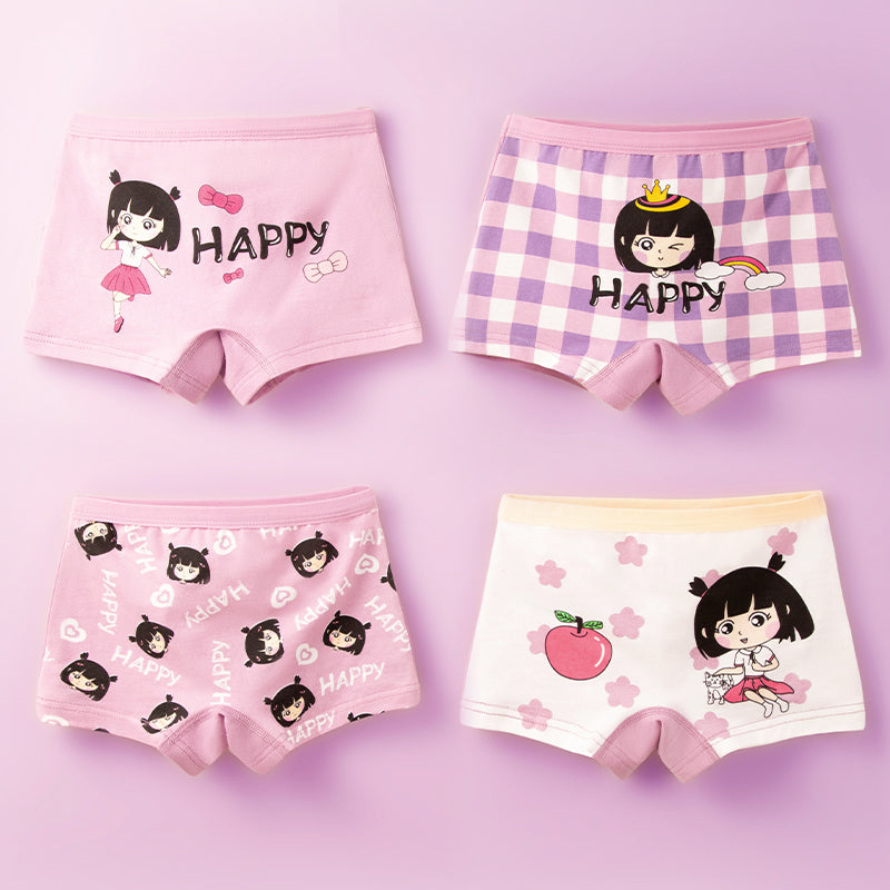 4 in 1 Pack Boxer Shorts Affordable and Comfortable Cotton for Girls 1-14 Y