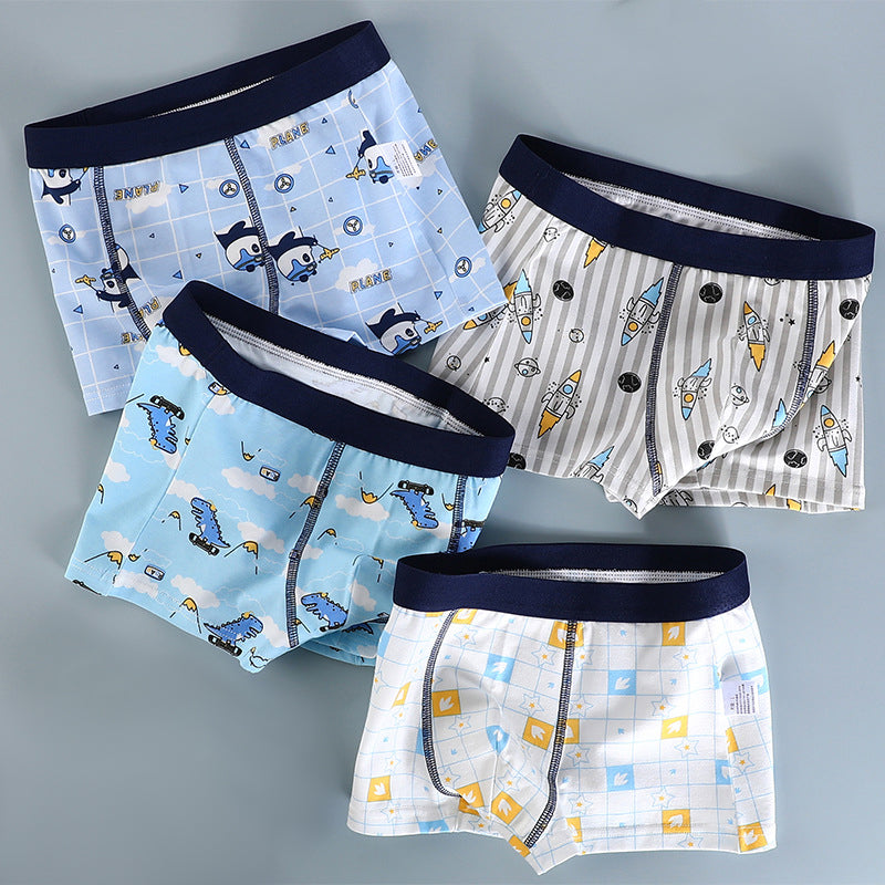 Kids 4 Pcs Boxer Underwear Soft Shorts Cartoon Dinosaur Animal Print for Boy 1-13Y