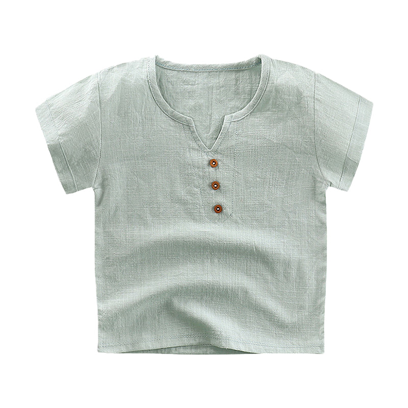 Kids Linen T-shirt Cool Comfort for Kids T-shirt Pure Color Cotton and Hemp Boys and Girls 1.5-6Y