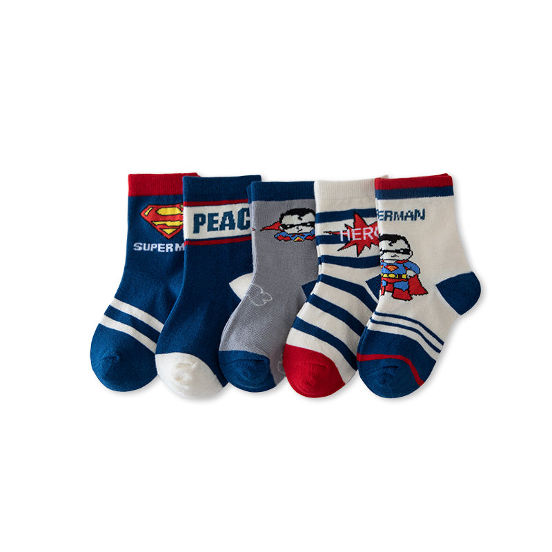 Kids Socks 5in1 High Quality Cotton Ultraman Superman Cartoon Fashion Socks for Boy Girl 1-12Y