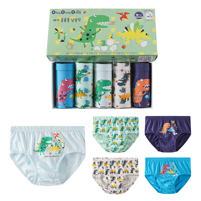 Kids 5 Pcs High Quality Cotton Children Cute Car Mickey Briefs Dinosaur Cartoon for Boys 2-13Y