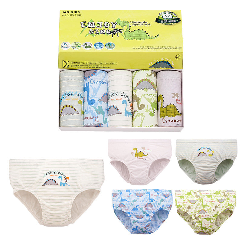Kids 5 Pcs High Quality Cotton Children Cute Car Mickey Briefs Dinosaur Cartoon for Boys 2-13Y