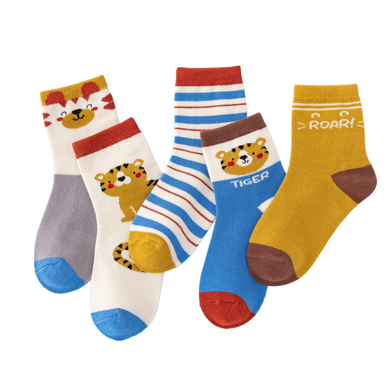 5 in 1 Cute Animal Print Socks Baby Socks for Girls and Boys 1-13 Y