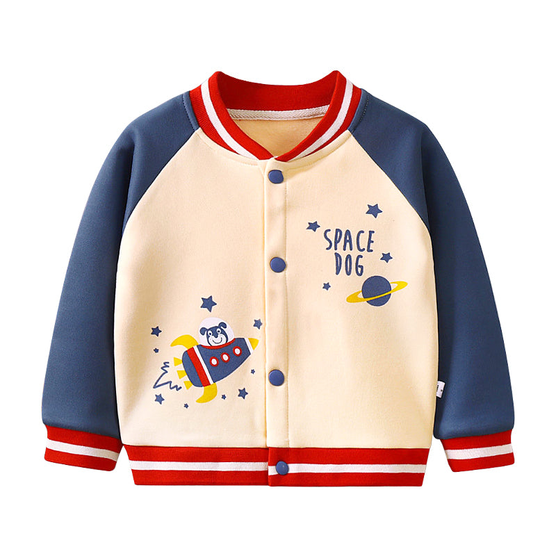 Kids Baseball Jacket Letter Animal Print Jacket Polyester Outerwear Cardigan for Boy Girl 1-6Y