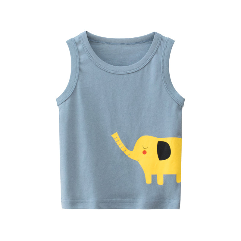 Kids Cool Cartoon Pattern Cotton Sleeveless Shirt for Boys Girls 1-9Y