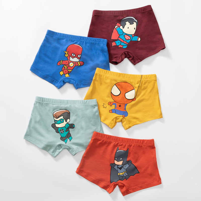 Kids 5in1 High Quality Boy Cotton Underwear Cute Super Hero Cartoon Designs Boxer for Boys 3-12Y