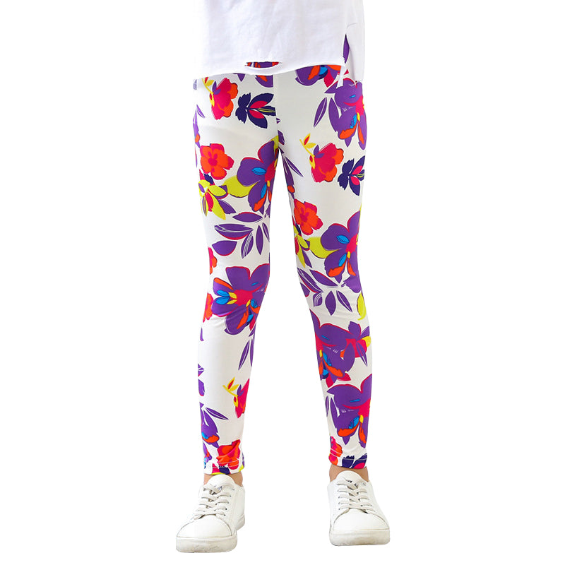 Kids Leggings Skinny Colorful Flower Design for Girl 3-10Y