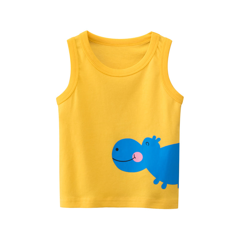 Kids Cool Cartoon Pattern Cotton Sleeveless Shirt for Boys Girls 1-9Y