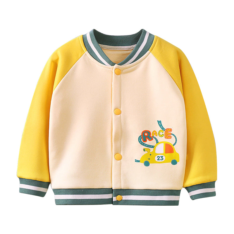 Kids Baseball Jacket Letter Animal Print Jacket Polyester Outerwear Cardigan for Boy Girl 1-6Y