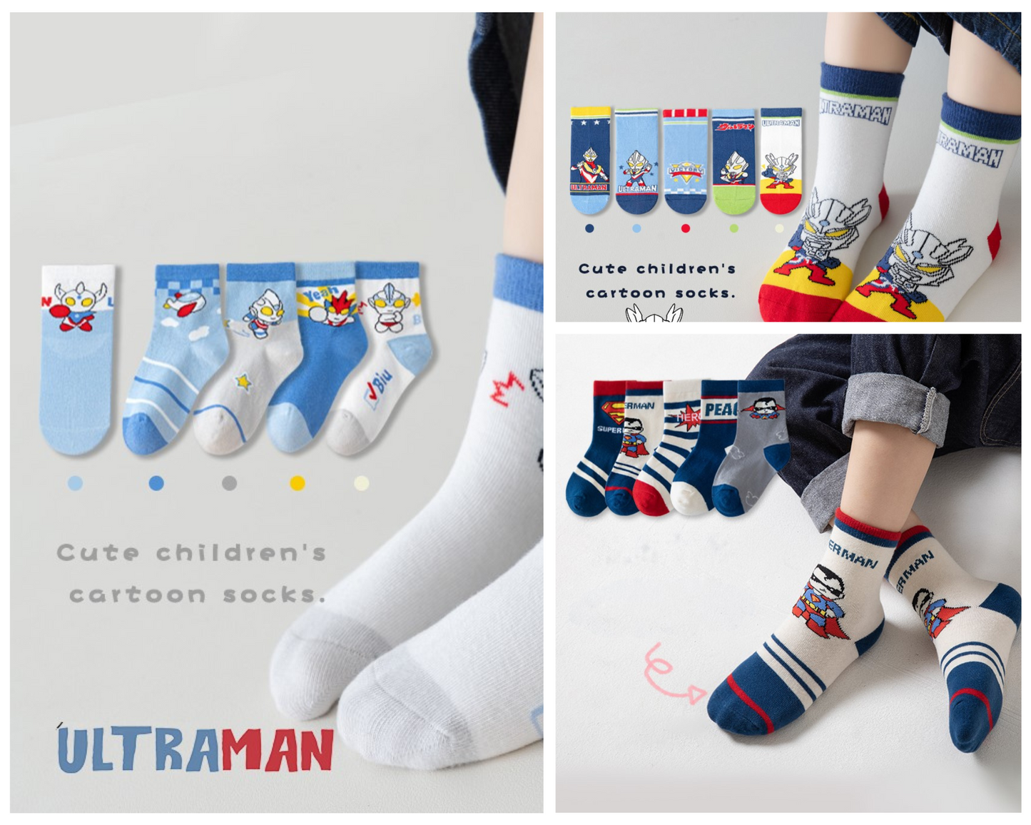 Kids Socks 5in1 High Quality Cotton Ultraman Superman Cartoon Fashion Socks for Boy Girl 1-12Y