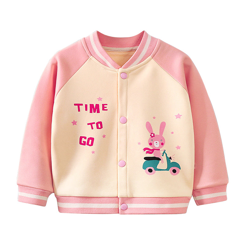 Kids Baseball Jacket Letter Animal Print Jacket Polyester Outerwear Cardigan for Boy Girl 1-6Y