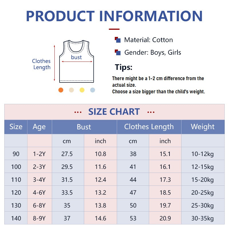 Kids Cool Cartoon Pattern Cotton Sleeveless Shirt for Boys Girls 1-9Y