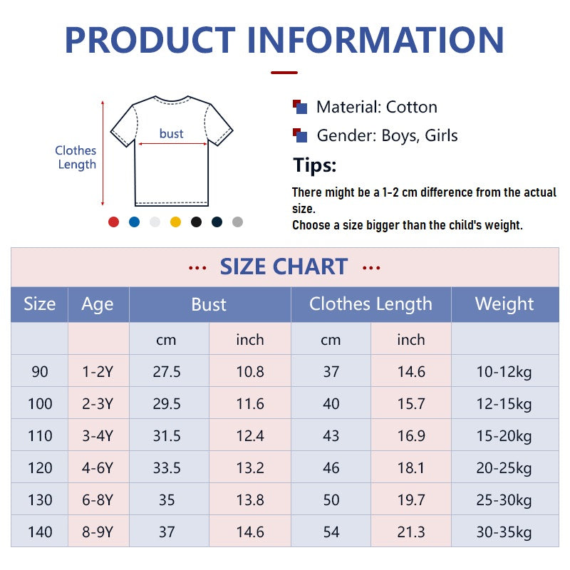 Kids Plain T-Shirt Tops Summer Solid Tees Short Sleeve Casual T-Shirts for Boys Girls 1-9Y