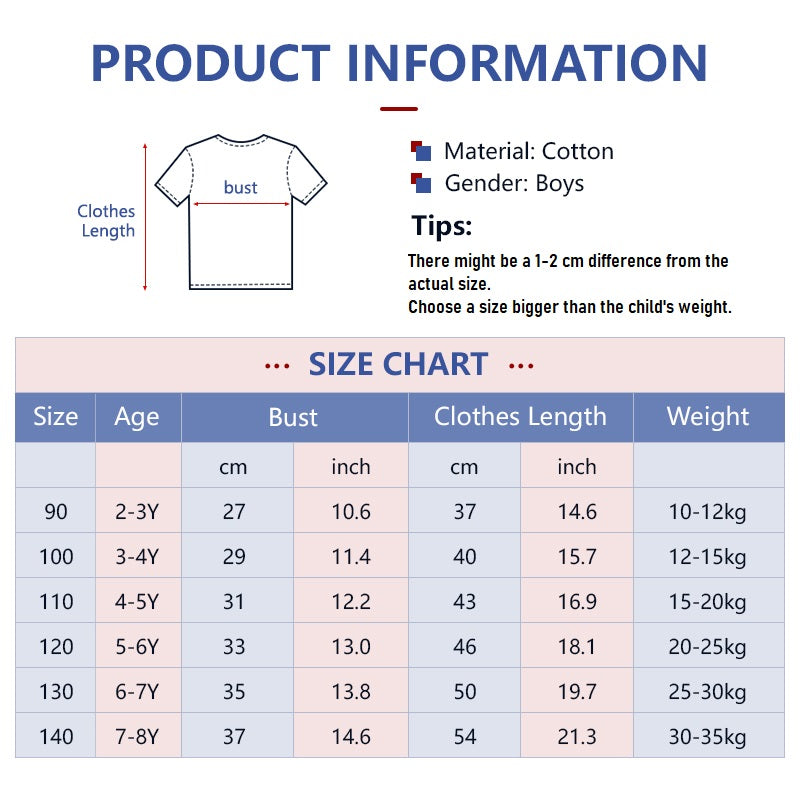 Kids Summer T-Shirts Cute Cartoon Cotton Tops Beach T-Shirts Surf Print Clothing for Boys 2-8Y