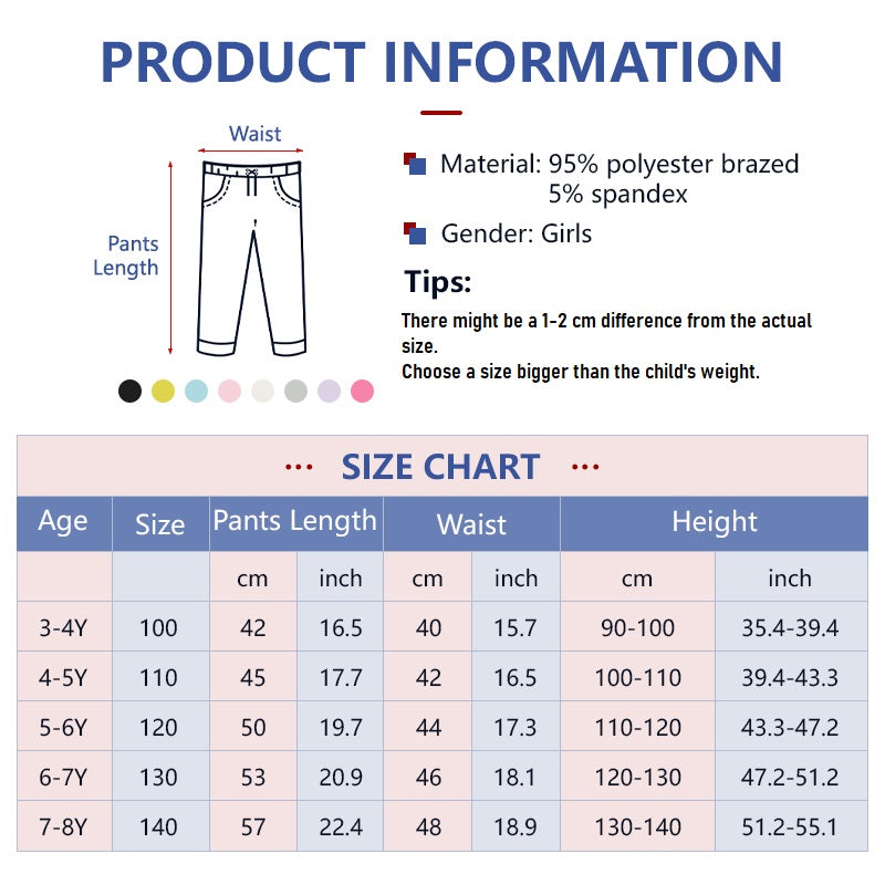 Kids Spring/Summer Bottoms that Go With Everything Leggings Leisure Home Pants for Girls 3-8Y