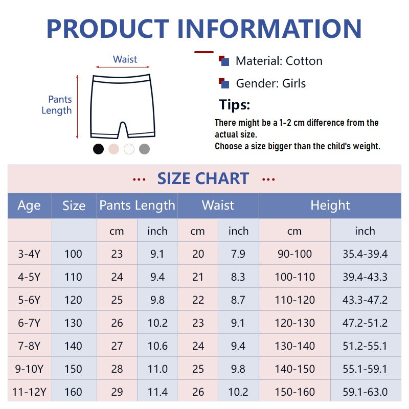 Kids Dance Shorts Bike Short Breathable and Safety Man-made Cotton Under Dress Short for Girls 3-12Y
