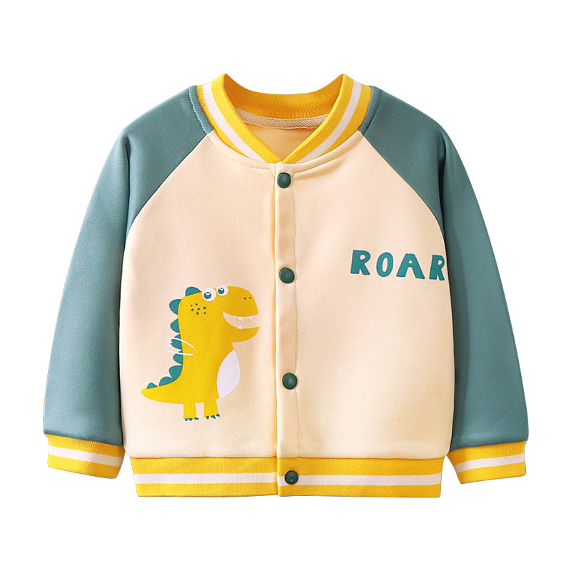 Kids Baseball Jacket Letter Animal Print Jacket Polyester Outerwear Cardigan for Boy Girl 1-6Y