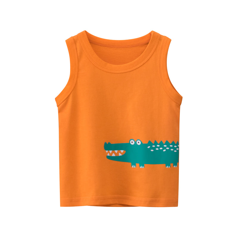 Kids Cool Cartoon Pattern Cotton Sleeveless Shirt for Boys Girls 1-9Y