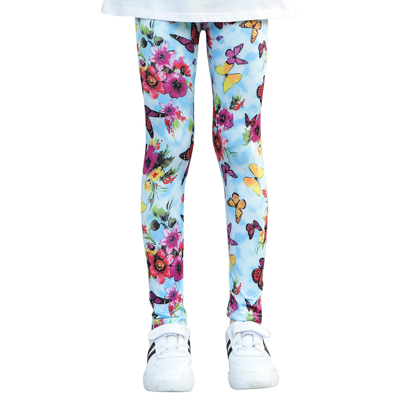 Kids Leggings Skinny Colorful Flower Design for Girl 3-10Y