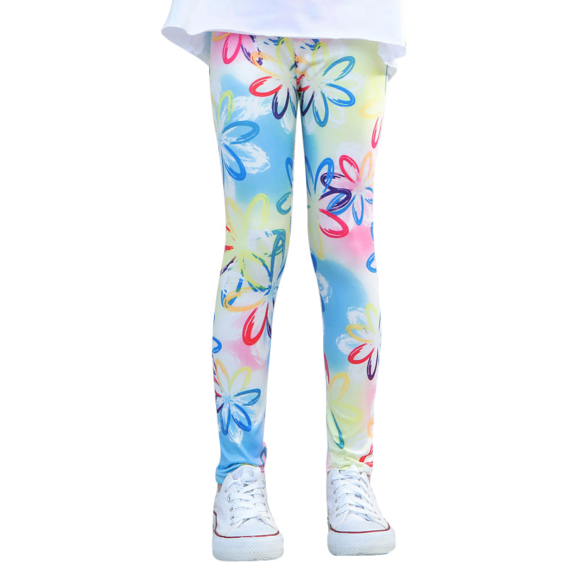 Kids Leggings Skinny Colorful Flower Design for Girl 3-10Y