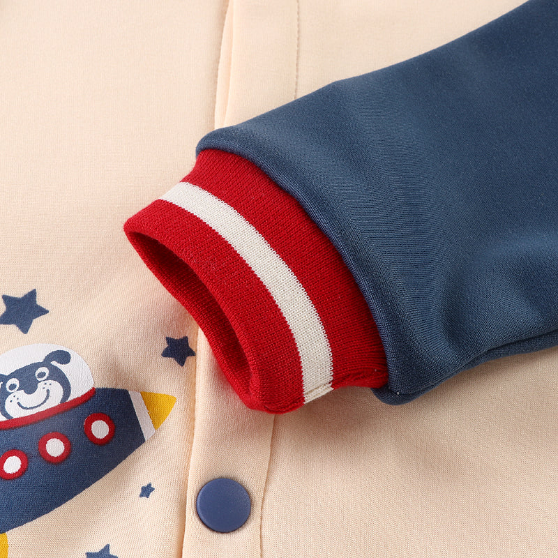 Kids Baseball Jacket Letter Animal Print Jacket Polyester Outerwear Cardigan for Boy Girl 1-6Y