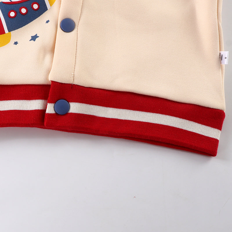 Kids Baseball Jacket Letter Animal Print Jacket Polyester Outerwear Cardigan for Boy Girl 1-6Y