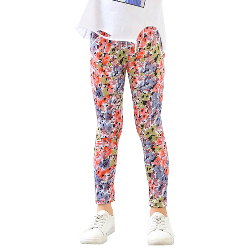 Kids Leggings Skinny Colorful Flower Design for Girl 3-10Y