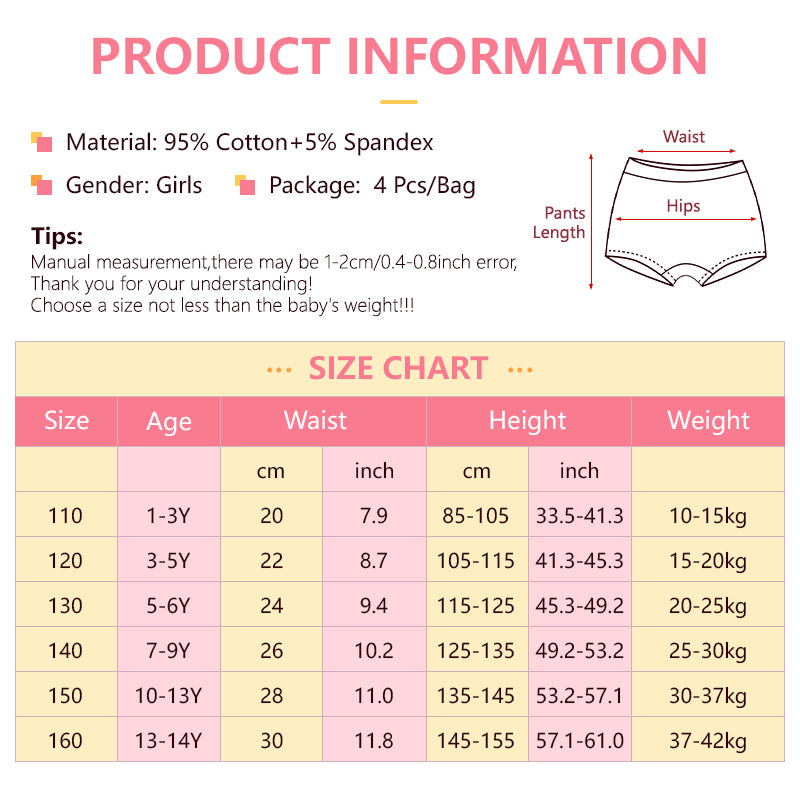 4 in 1 Cotton Panty Short for Girls 1-14 Y