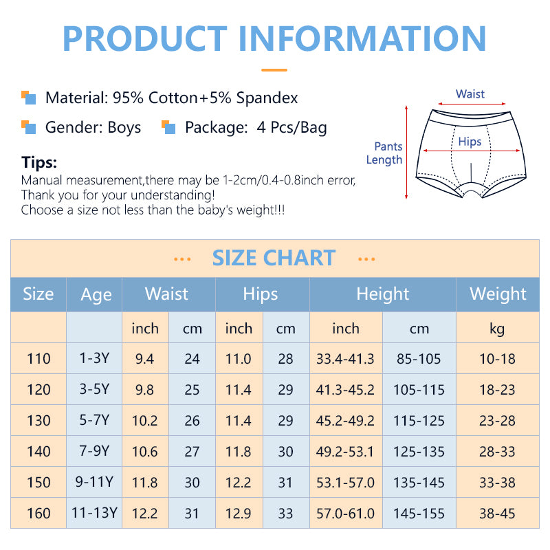 Kids Underwear 4in1 Boxer Brief Cotton for Boy 1-13Y
