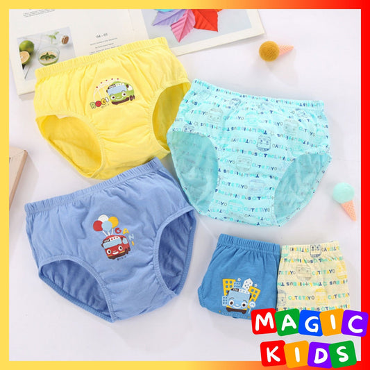 Kids 5 Pcs High Quality Cotton Children Cute Car Mickey Briefs Dinosaur Cartoon for Boys 2-13Y