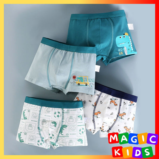 Kids 4 Pcs Boxer Underwear Soft Shorts Cartoon Dinosaur Animal Print for Boy 1-13Y