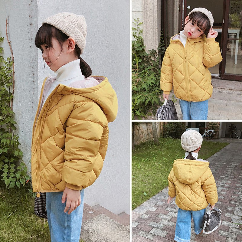 Kids Hoodie Winter Coats Plain Design Zipper Outerwear Hoodie Windproof Coat for Boys Girls 2-7Y