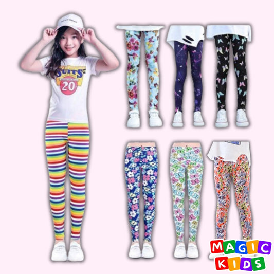 Kids Leggings Skinny Colorful Flower Design for Girl 3-10Y
