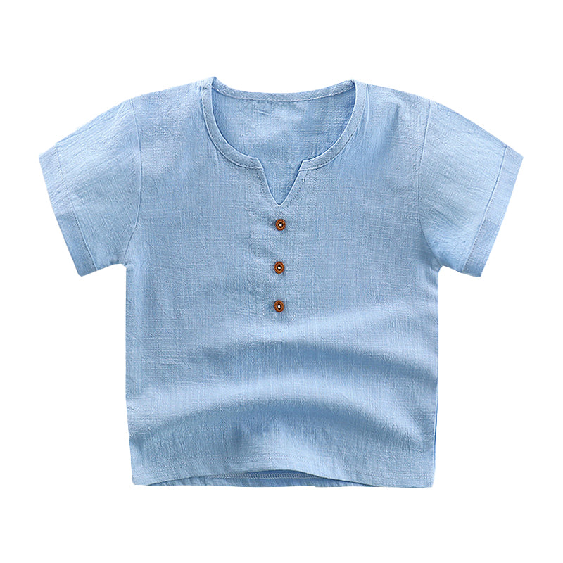 Kids Linen T-shirt Cool Comfort for Kids T-shirt Pure Color Cotton and Hemp Boys and Girls 1.5-6Y