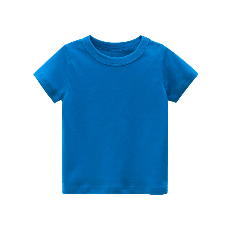 Kids Plain T-Shirt Tops Summer Solid Tees Short Sleeve Casual T-Shirts for Boys Girls 1-9Y