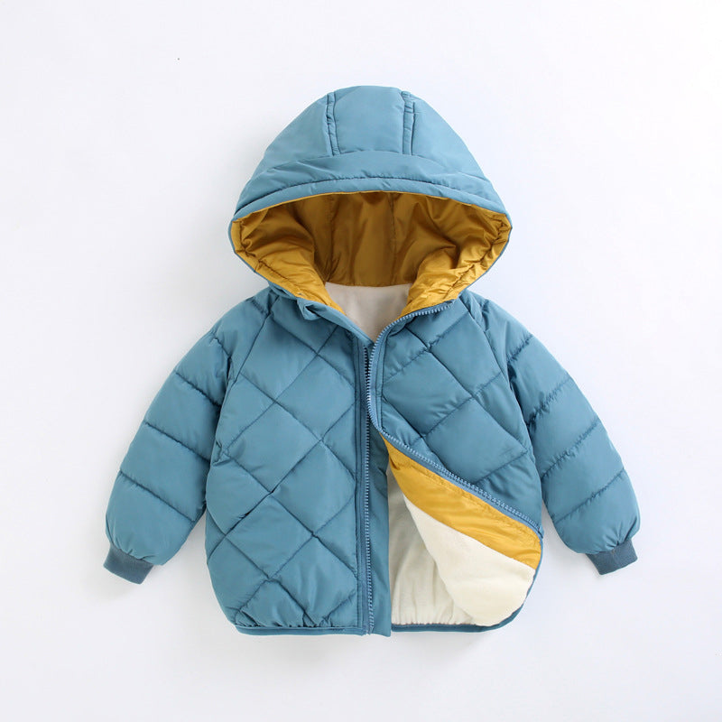 Kids Hoodie Winter Coats Plain Design Zipper Outerwear Hoodie Windproof Coat for Boys Girls 2-7Y