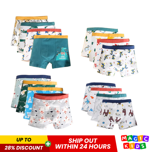 4 in 1 Pack Boxer Shorts for Boys 1-13 Y
