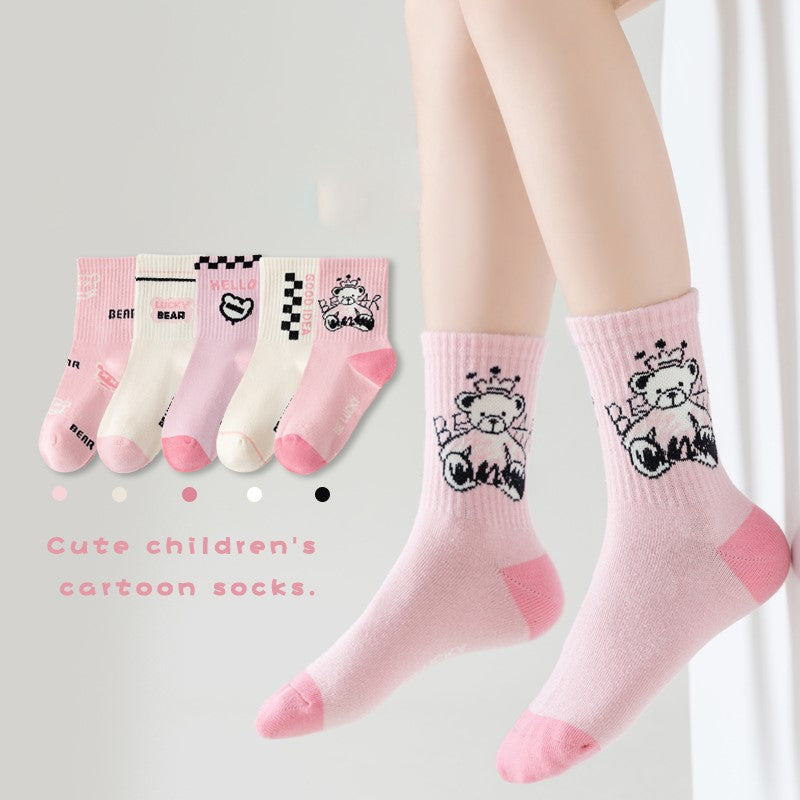 5 in 1 Teddy Bear Socks for Girl 3-15 Y