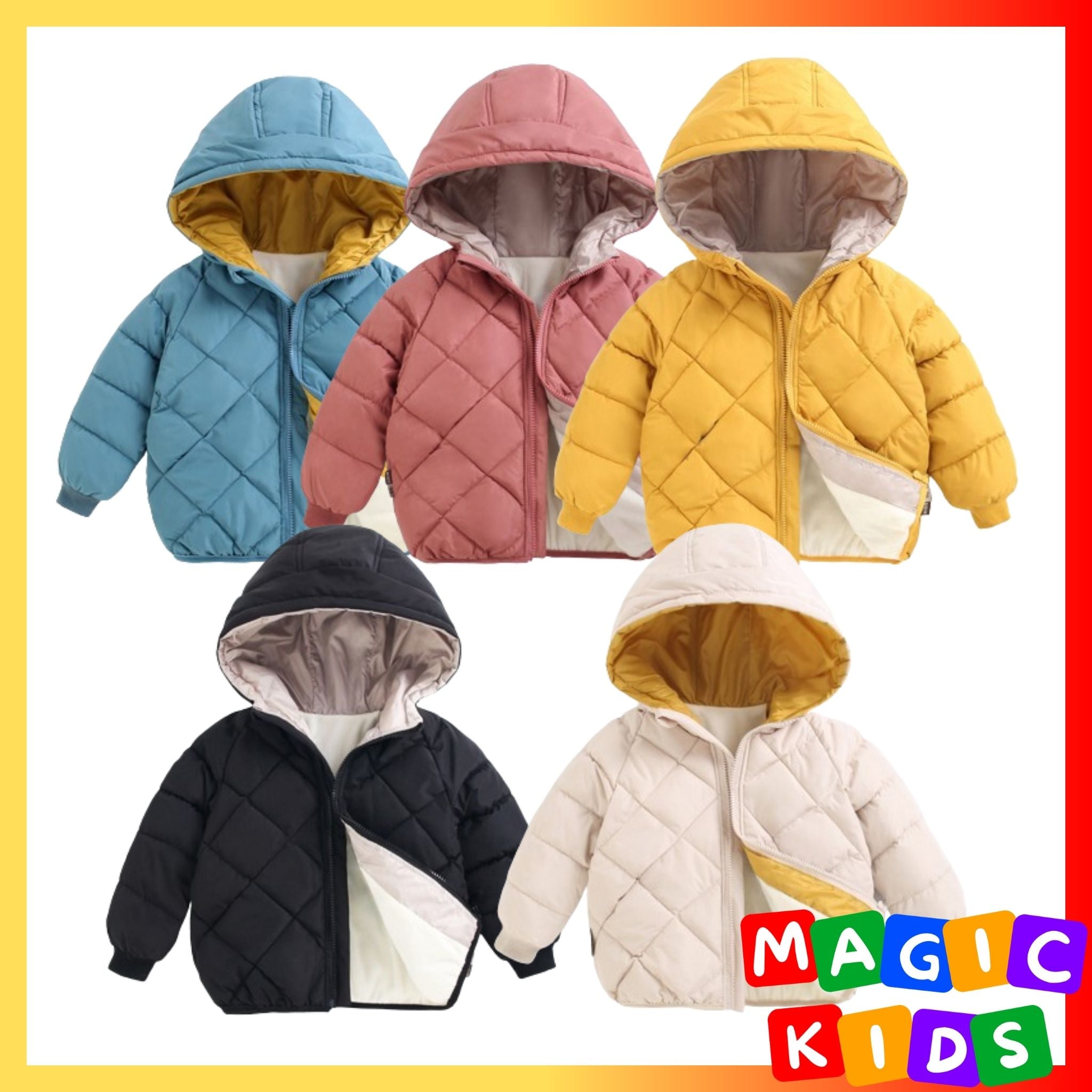 Kids Hoodie Winter Coats Plain Design Zipper Outerwear Hoodie Windproof Coat for Boys Girls 2-7Y
