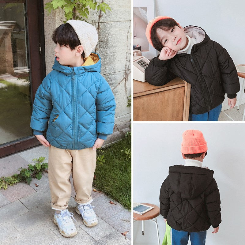 Kids Hoodie Winter Coats Plain Design Zipper Outerwear Hoodie Windproof Coat for Boys Girls 2-7Y
