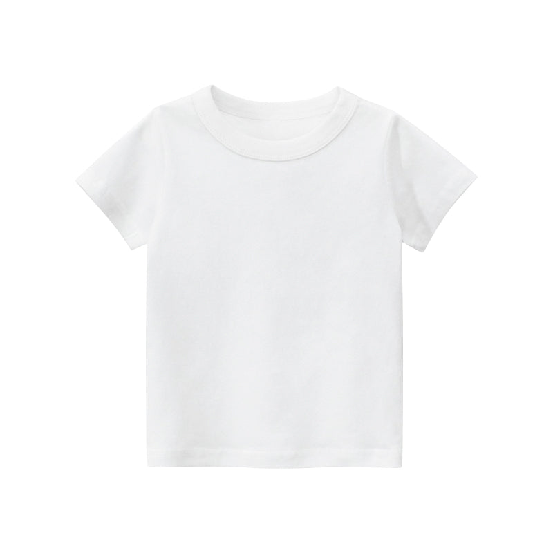 Kids Plain T-Shirt Tops Summer Solid Tees Short Sleeve Casual T-Shirts for Boys Girls 1-9Y