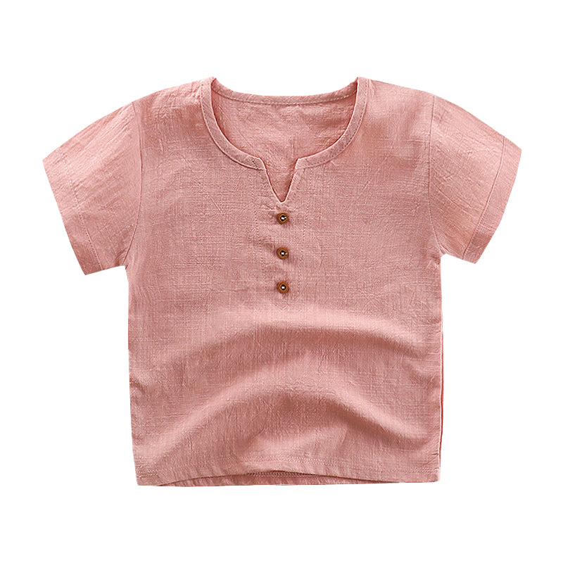 Kids Linen T-shirt Cool Comfort for Kids T-shirt Pure Color Cotton and Hemp Boys and Girls 1.5-6Y