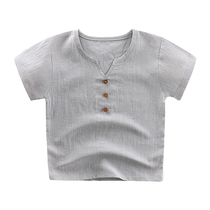 Kids Linen T-shirt Cool Comfort for Kids T-shirt Pure Color Cotton and Hemp Boys and Girls 1.5-6Y