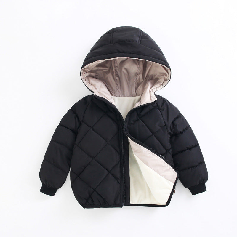 Kids Hoodie Winter Coats Plain Design Zipper Outerwear Hoodie Windproof Coat for Boys Girls 2-7Y