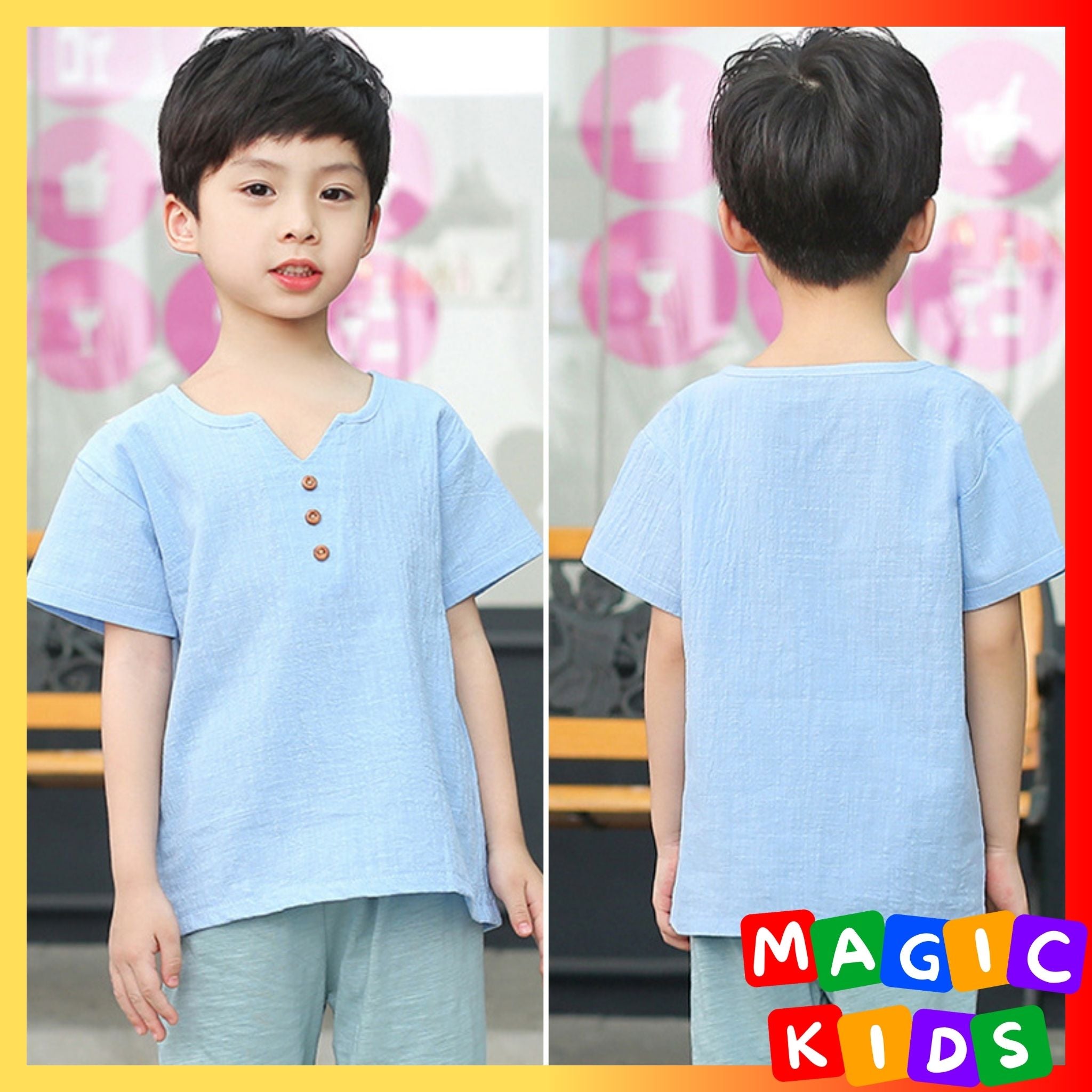 Kids Linen T-shirt Cool Comfort for Kids T-shirt Pure Color Cotton and Hemp Boys and Girls 1.5-6Y